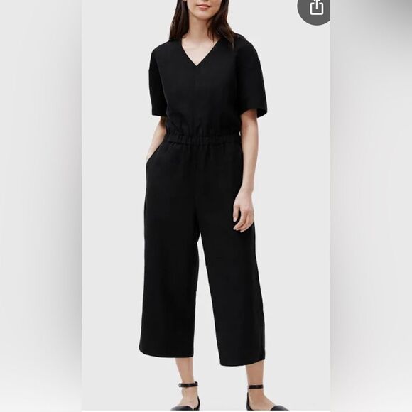 Eileen fisher women’s xl tencel & organic linen slub black jumpsuit capsule new